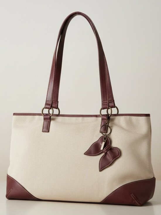 Coldwater Creek Handbags - Coldwater Creek woven canvas and leather tote